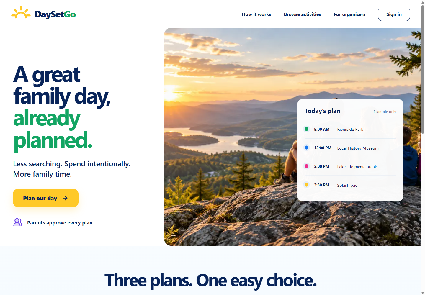 DaySetGo homepage marketing preview