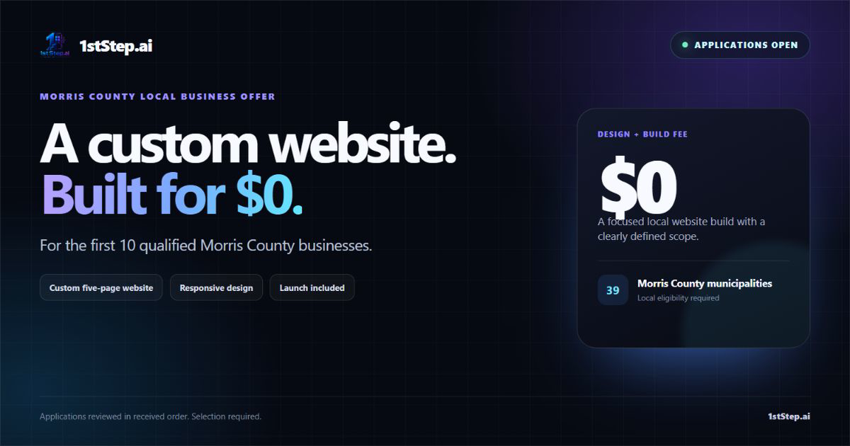 Free custom website offer for Morris County businesses